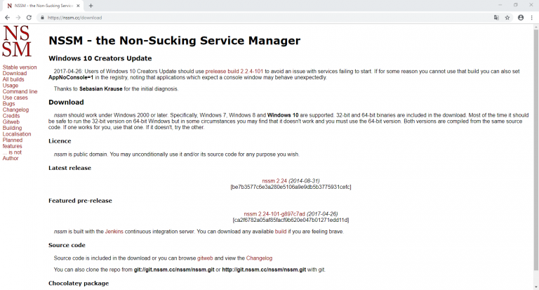 Chạy chương trình như một dịch vụ trên Windows với NSSM (the Non-Sucking Service Manager) Chạy chương trình như một dịch vụ trên Windows với NSSM (the Non-Sucking Service Manager)