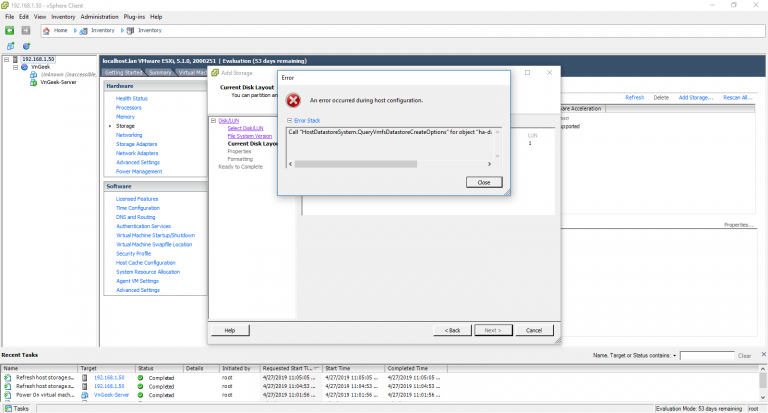 Sửa lỗi: Call “HostDatastoreSystem .QueryVmfsDatastore CreateOptions” khi thêm ổ cứng mới vào VMWare ESXi Sửa lỗi: Call “HostDatastoreSystem .QueryVmfsDatastore CreateOptions” khi thêm ổ cứng mới vào VMWare ESXi